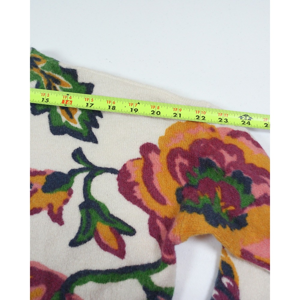 CeCe Floral Intarsia Sweater Womens Medium Ivory Pink Fuzzy Knit Botanical Print - Picture 5 of 10